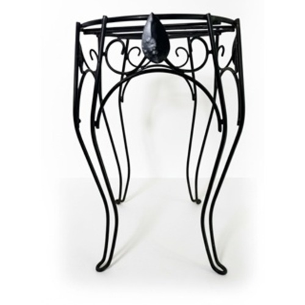 Vintage Black Wrought Iron Plant Stand Scrollwork Leaf Accents 15 Inch Tall